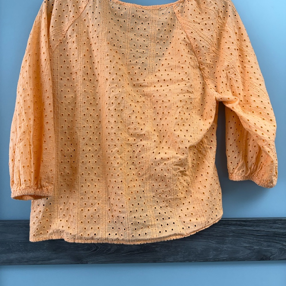 Sanctuary Orange Eyelet V-Neck Drawstring Blouse - Picture 6 of 6
